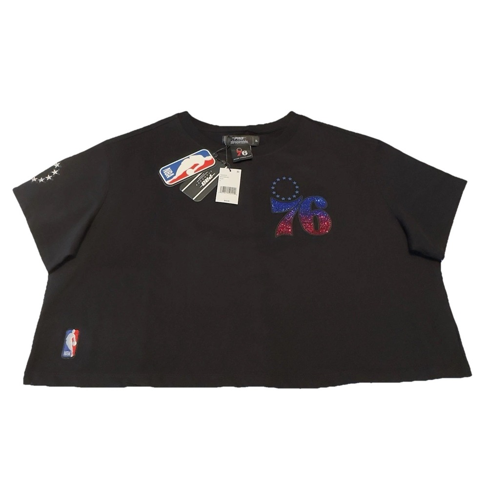 NWT Women's Philadelphia 76ers Pro Standard Crop Top Tee X-Large Black